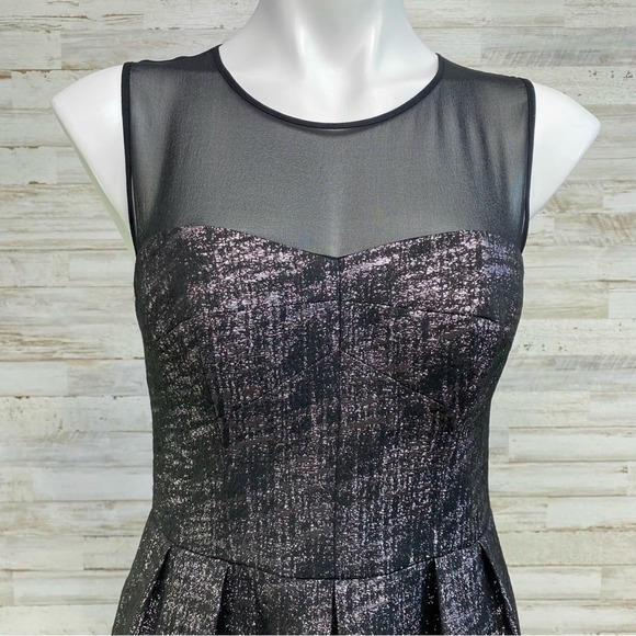 Club Monaco Bria Metallic Dress Womens Size 4 Soot Black/Noir Silk Top Pockets - Picture 3 of 15